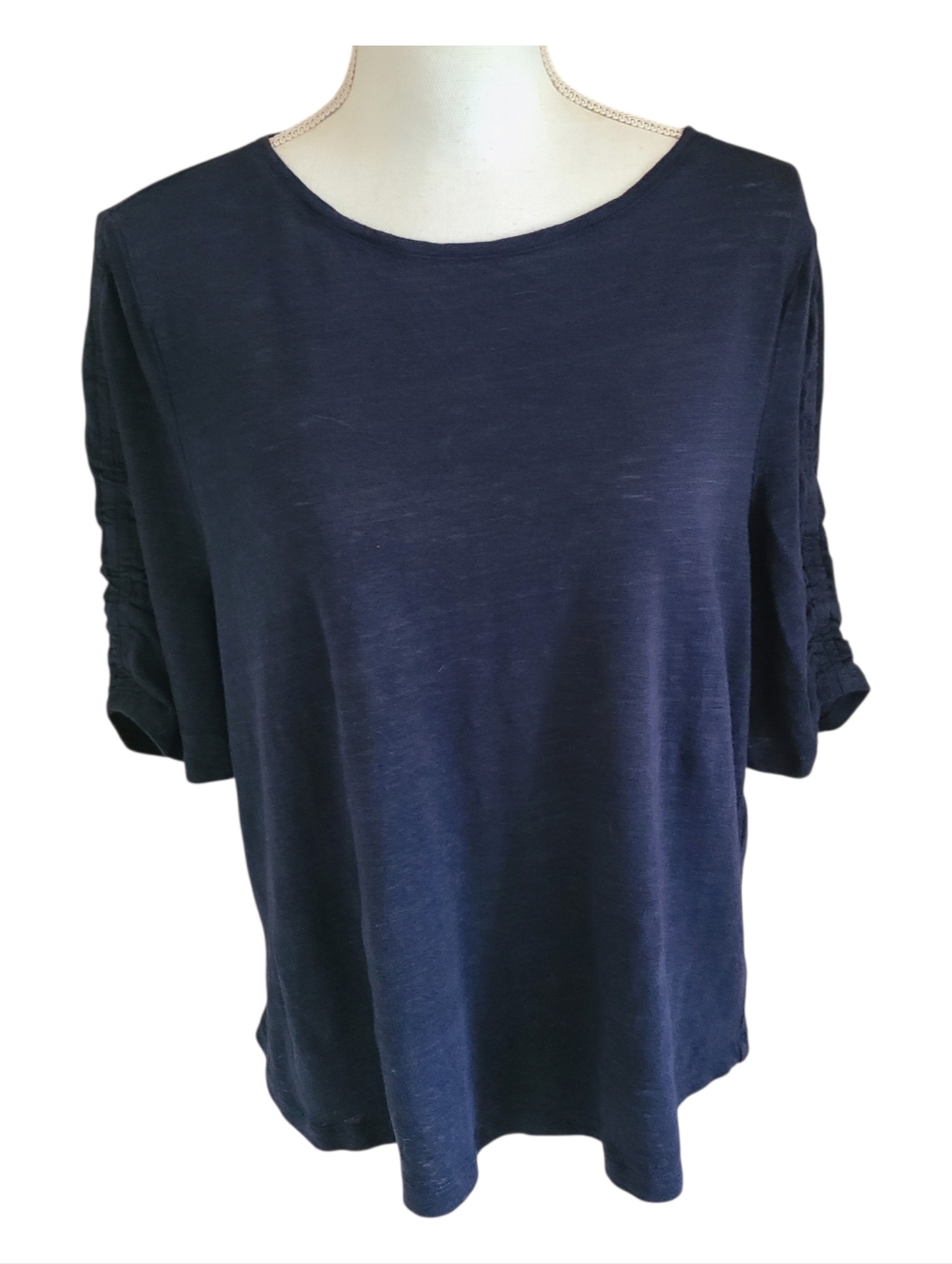 chico's 100% linen navy blue top short sleeve size 3 (XL)